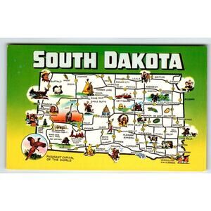 Postcard Greetings From South Dakota Map Chrome State Pheasant Capitol Of World